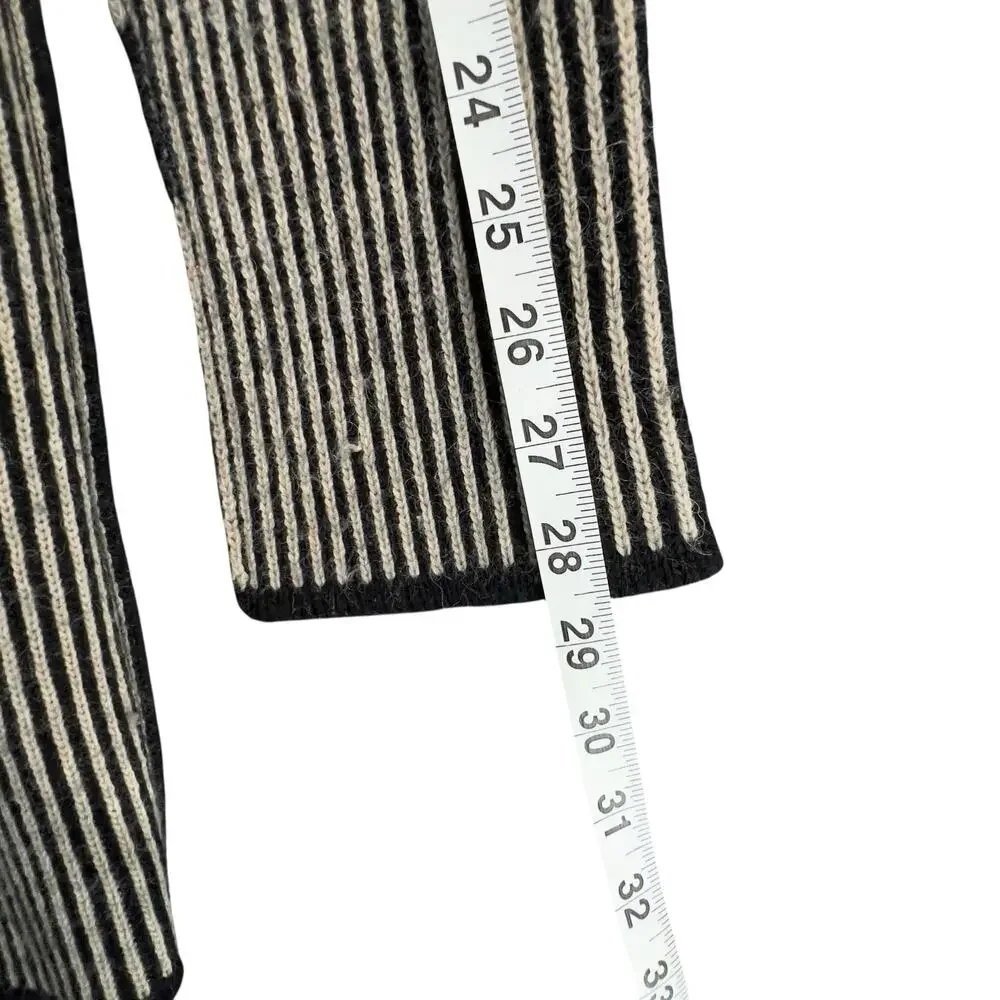 Cocogio Cardigan Sweater M Black‎ Tan Striped Wool Blend Cozy Coatigan Italy